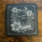Fairytale Bookshelf Coaster – Laser Engraved Slate Book Lover Gift