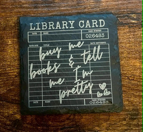 Bookish Library Card Coaster, Buy Books Tell Me Pretty, Reader Gift, Cozy Decor