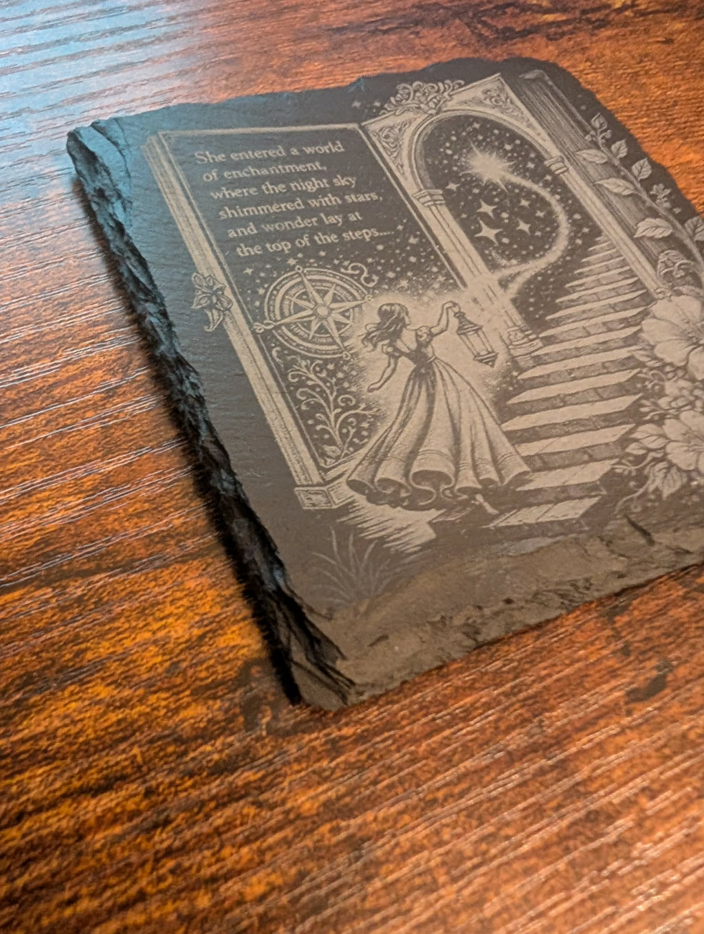 Fantasy Slate Coaster | Whimsical Bookish Decor | Enchanted Doorway & Starry Night Scene