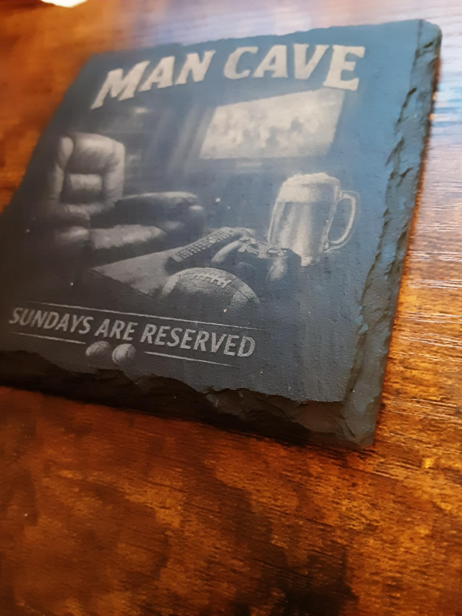 Man Cave Coaster | Football Sunday Decor | Engraved Slate Gift for Him