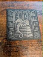 Sleeping Dragon Library Slate Coaster Fantasy Bookish Decor