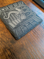 Sleeping Dragon Library Slate Coaster Fantasy Bookish Decor