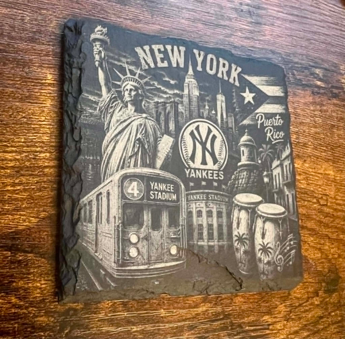 New York Yankees Puerto Rico Slate Coaster | NYC Landmarks, Heritage Engraved Stone