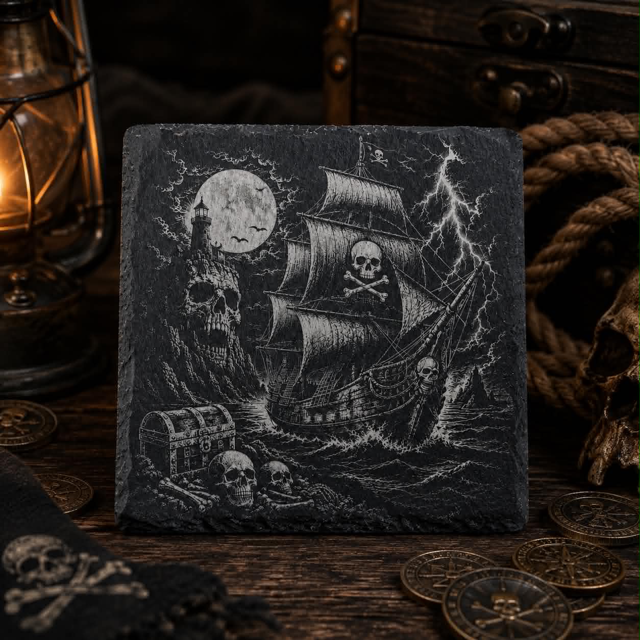🏴‍☠️ Dark Pirate Ship Slate Coaster
