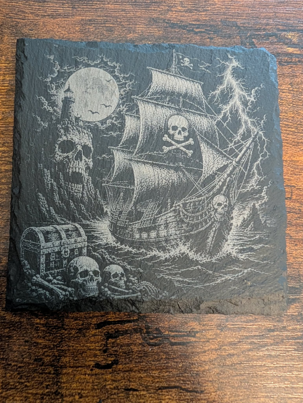 🏴‍☠️ Dark Pirate Ship Slate Coaster
