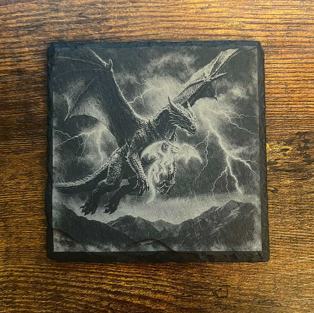 Fourth Wing Inspired Dragon & Lightning Slate Coaster Set, Bookish Fantasy Decor