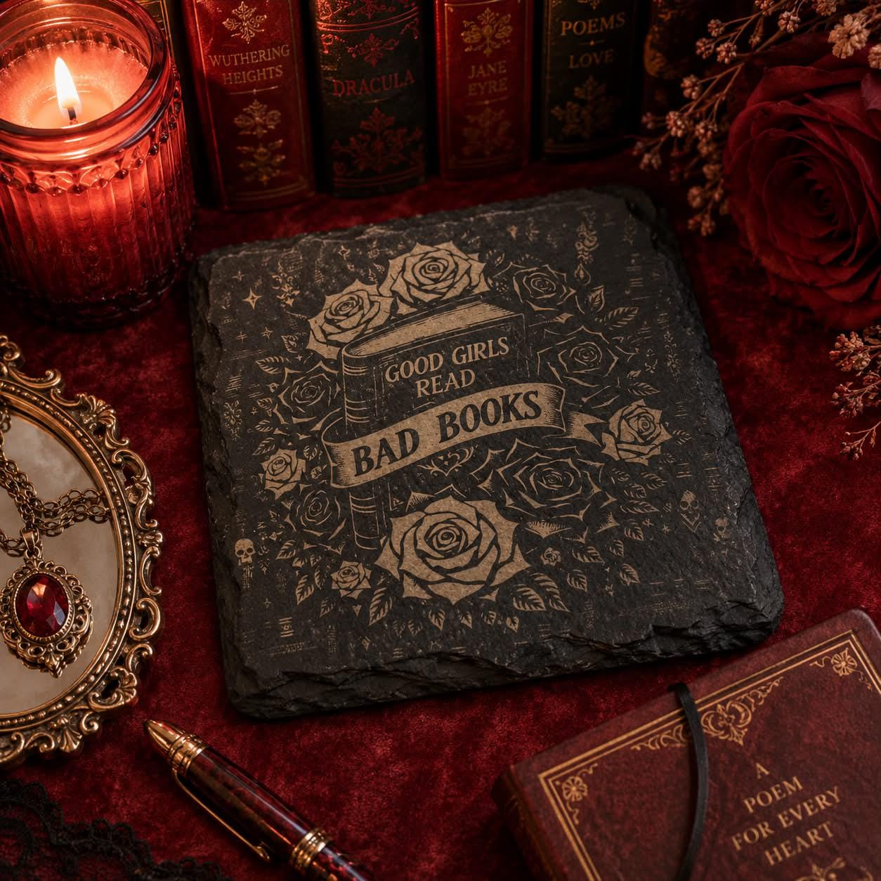Good Girls Read Bad Books Slate Coaster | Spicy Bookish Gift | Dark Romance Decor