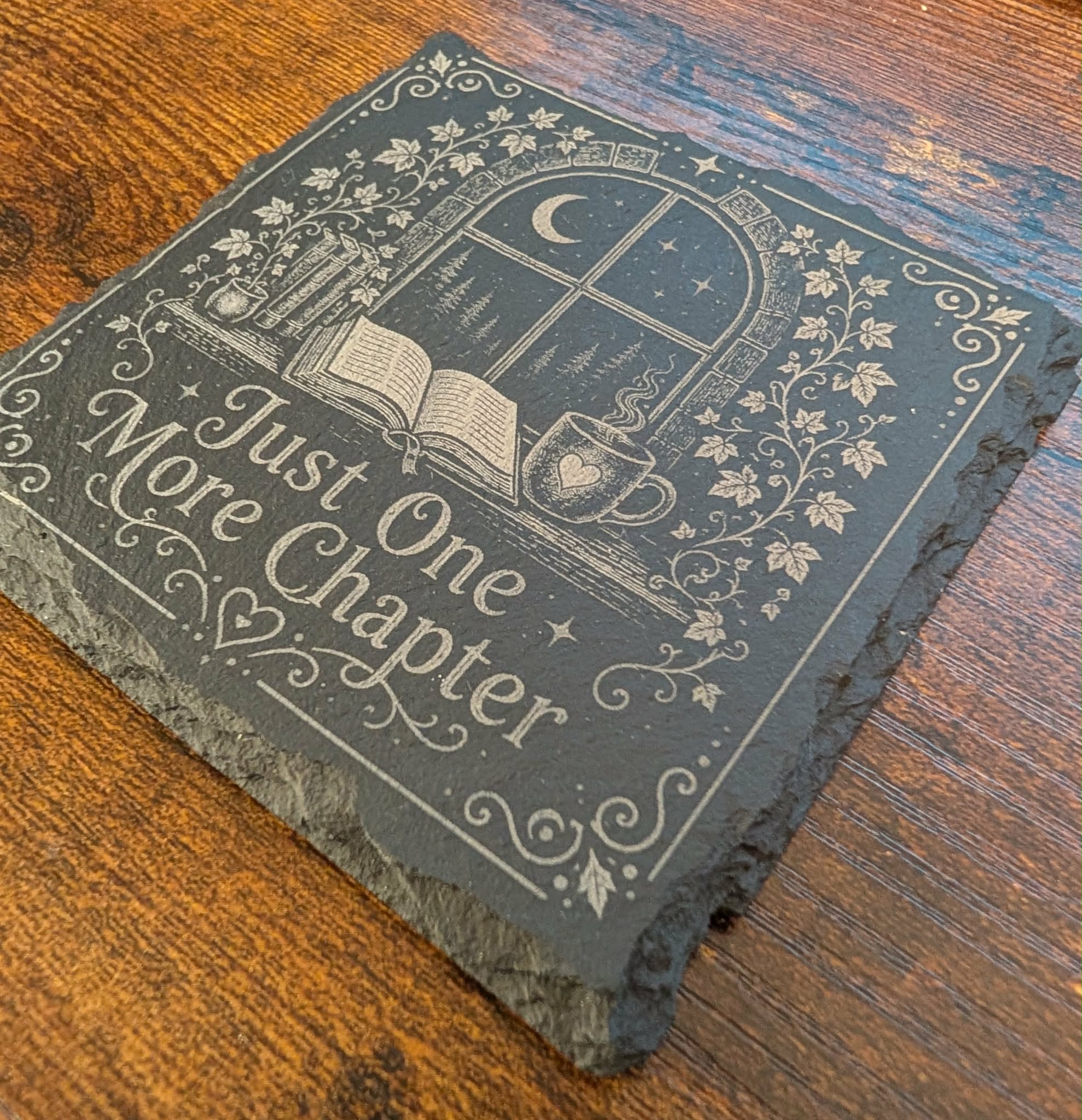 Just One More Chapter Slate Coaster | Book Lover Gift | Reading | BookTok Decor | Cozy Reader Gift | Literary Home Decor | Library Gift
