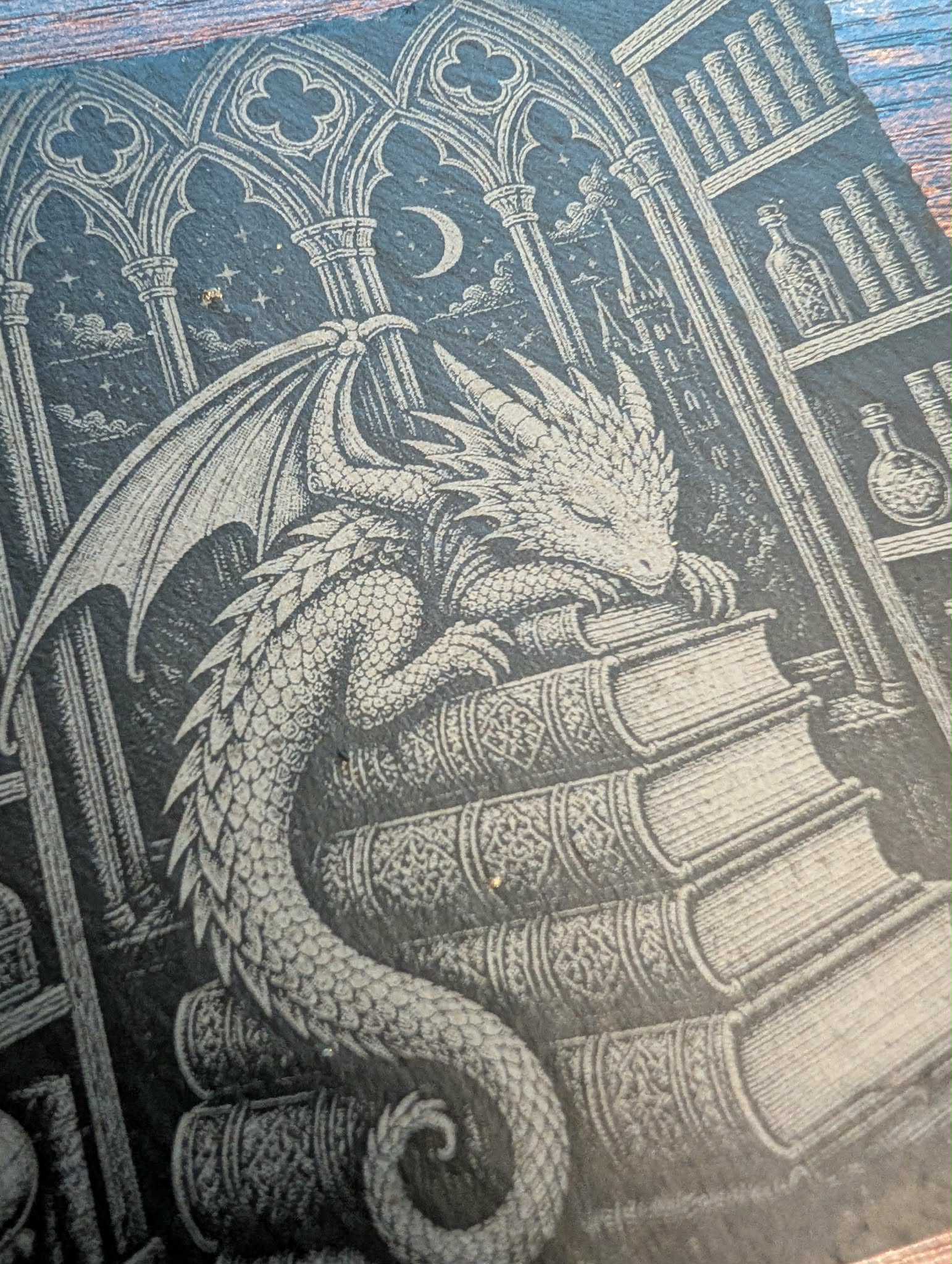Sleeping Dragon Library Slate Coaster Fantasy Bookish Decor