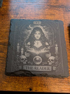 Gothic Tarot Card Slate Coasters | Dark Academia Witchy Decor  Black & White Engraved Coaster Set, The Reader/  The Lovers