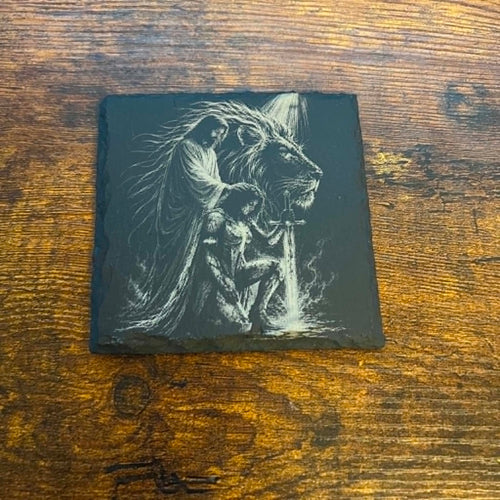 Christian Kneeling Knight Engraved Slate Coaster | Warrior of God | Faith-Based Christian Gift | Prayer Décor | Religious Home Accent