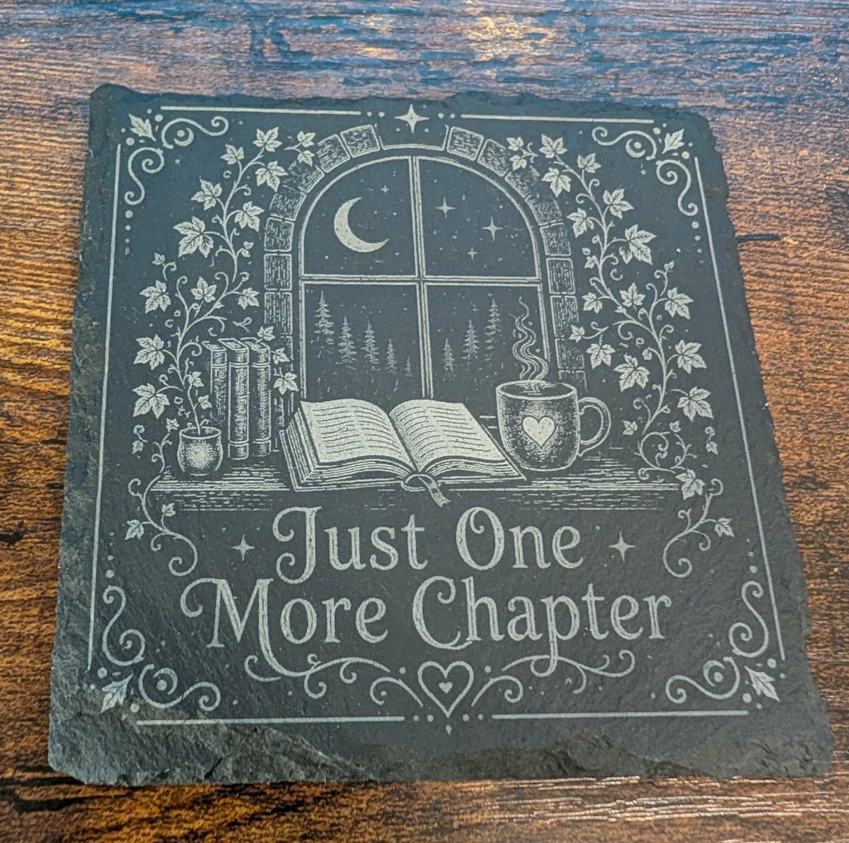 Just One More Chapter Slate Coaster | Book Lover Gift | Reading | BookTok Decor | Cozy Reader Gift | Literary Home Decor | Library Gift