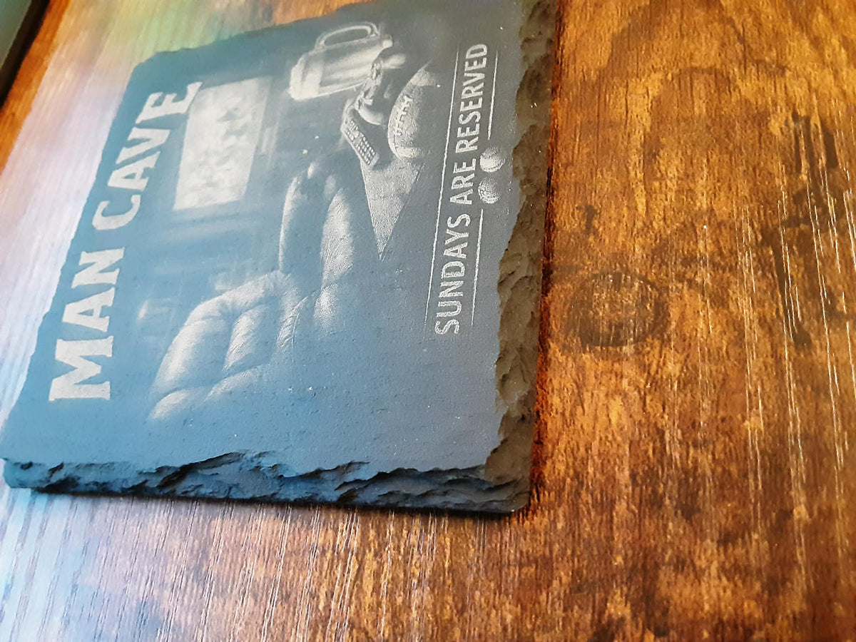 Man Cave Coaster | Football Sunday Decor | Engraved Slate Gift for Him
