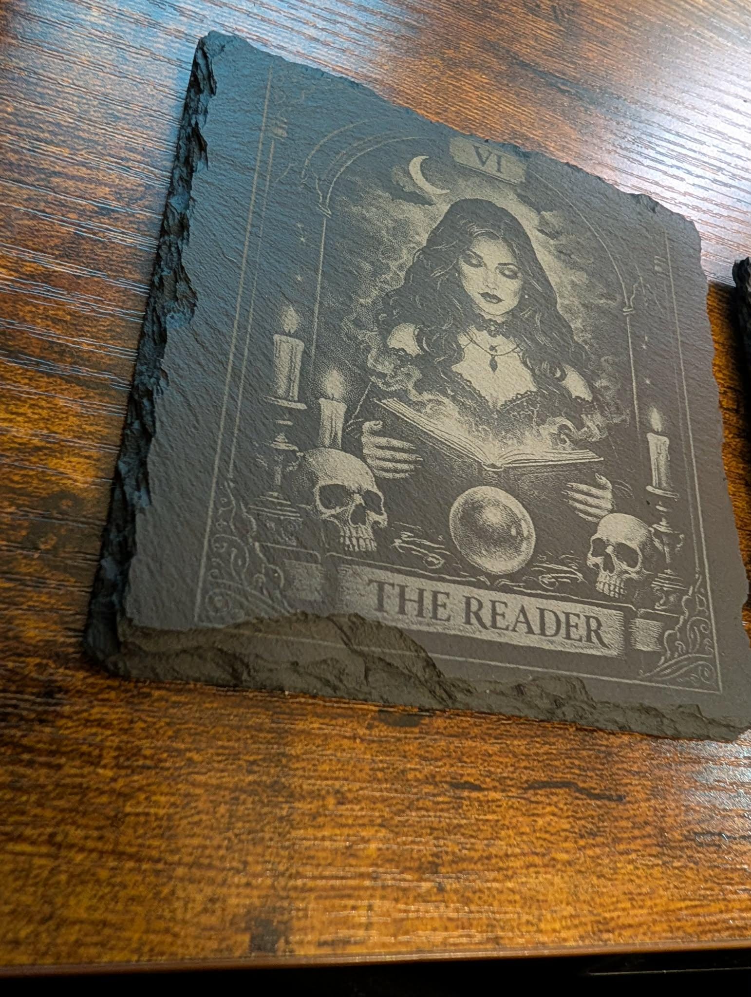 Gothic Tarot Card Slate Coasters | Dark Academia Witchy Decor  Black & White Engraved Coaster Set, The Reader/  The Lovers