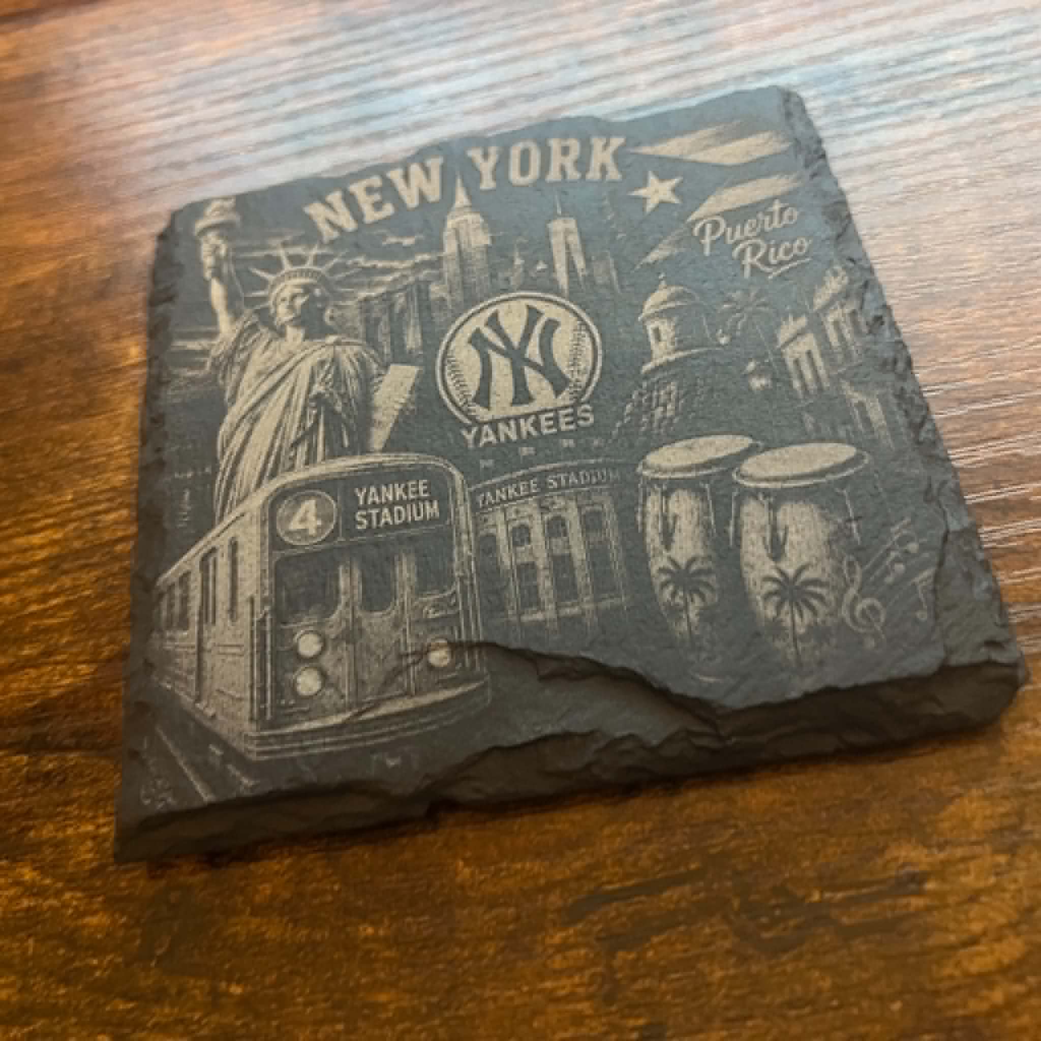 New York Yankees Puerto Rico Slate Coaster | NYC Landmarks, Heritage Engraved Stone