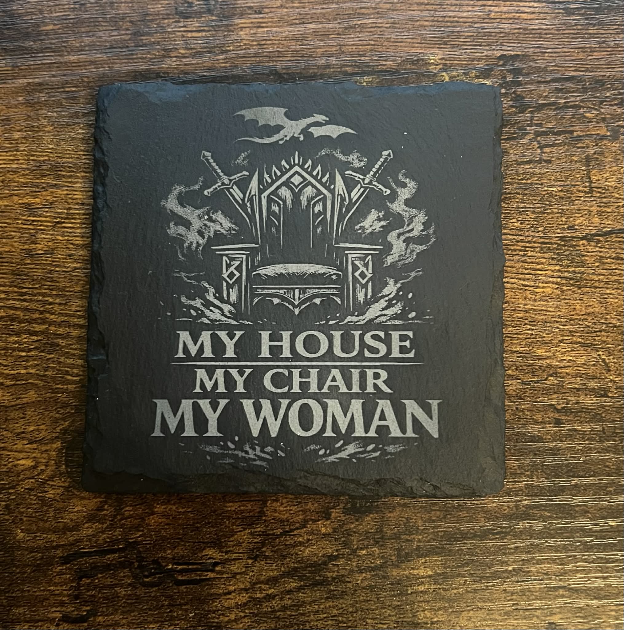 Fourth Wing Inspired Dragon & Lightning Slate Coaster Set, Bookish Fantasy Decor