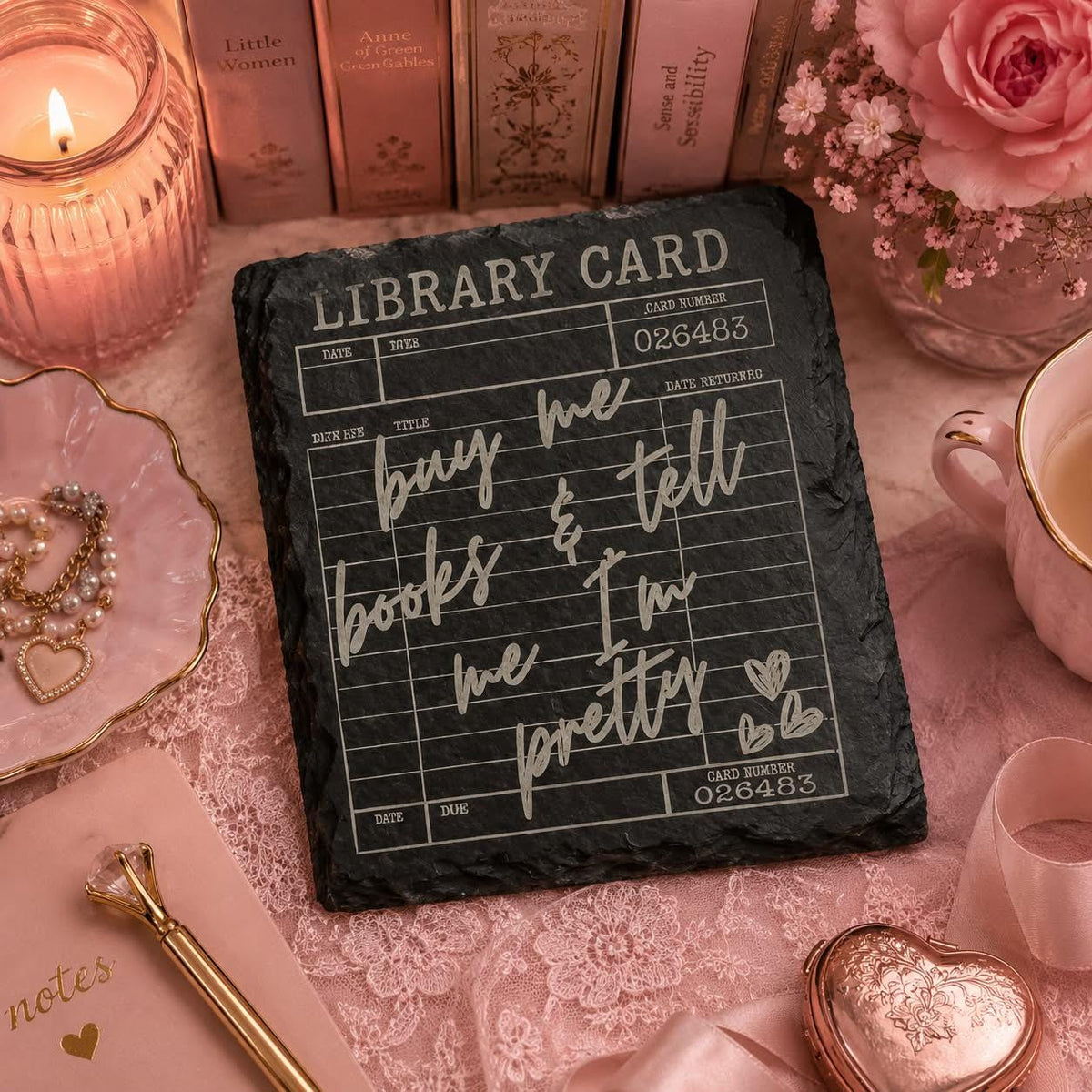 Bookish Library Card Coaster, Buy Books Tell Me Pretty, Reader Gift, Cozy Decor