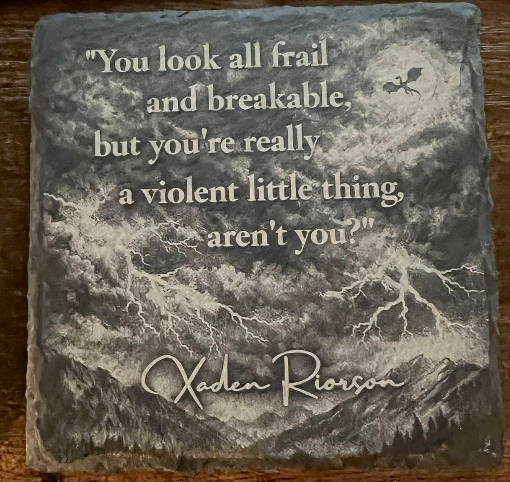 Fourth Wing Inspired Dragon & Lightning Slate Coaster Set, Bookish Fantasy Decor