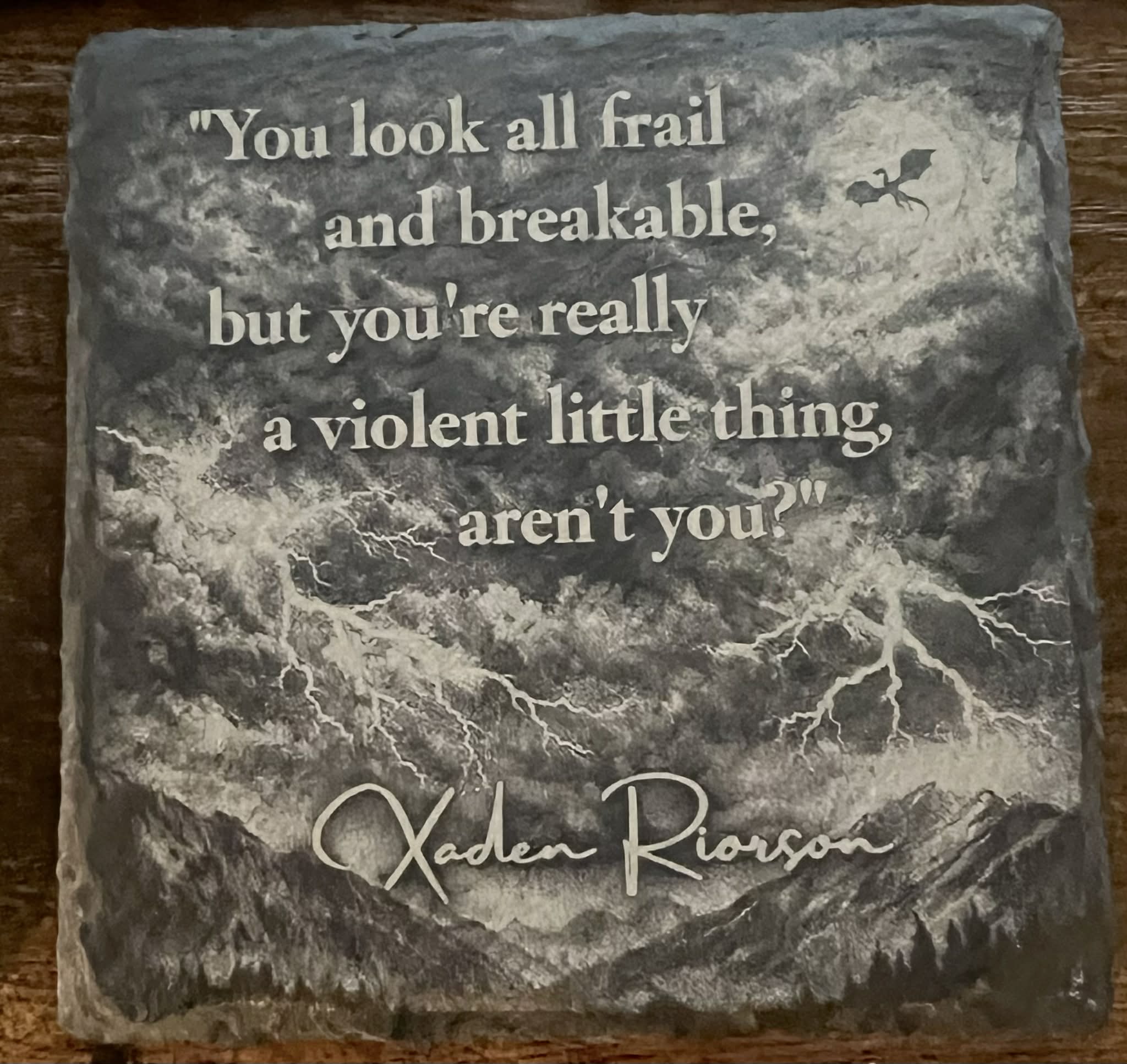 Fourth Wing Inspired Dragon & Lightning Slate Coaster Set, Bookish Fantasy Decor