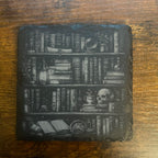 Dark Book Lover Coasters – Spooky Library Slate Drink Coasters- Set of 2