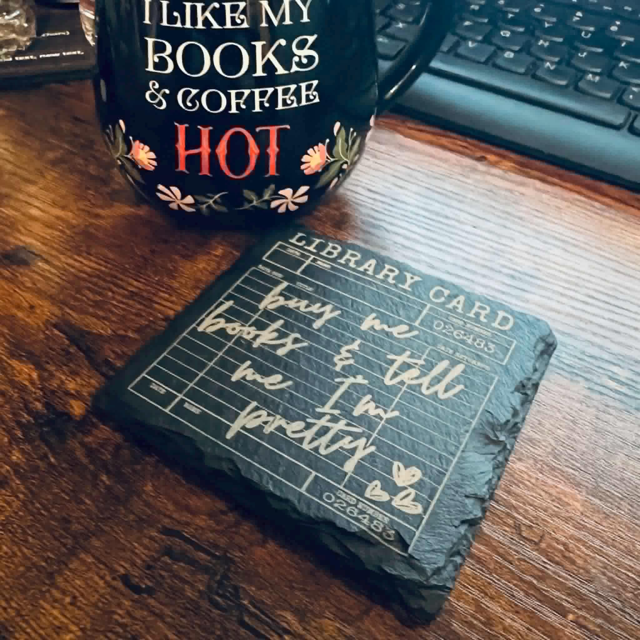 Bookish Library Card Coaster, Buy Books Tell Me Pretty, Reader Gift, Cozy Decor
