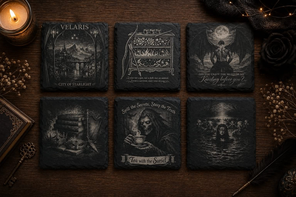 Night Court Coasters, BookTok Inspired Slate Coaster Set, Fantasy Reader Gift, Coffee Lover