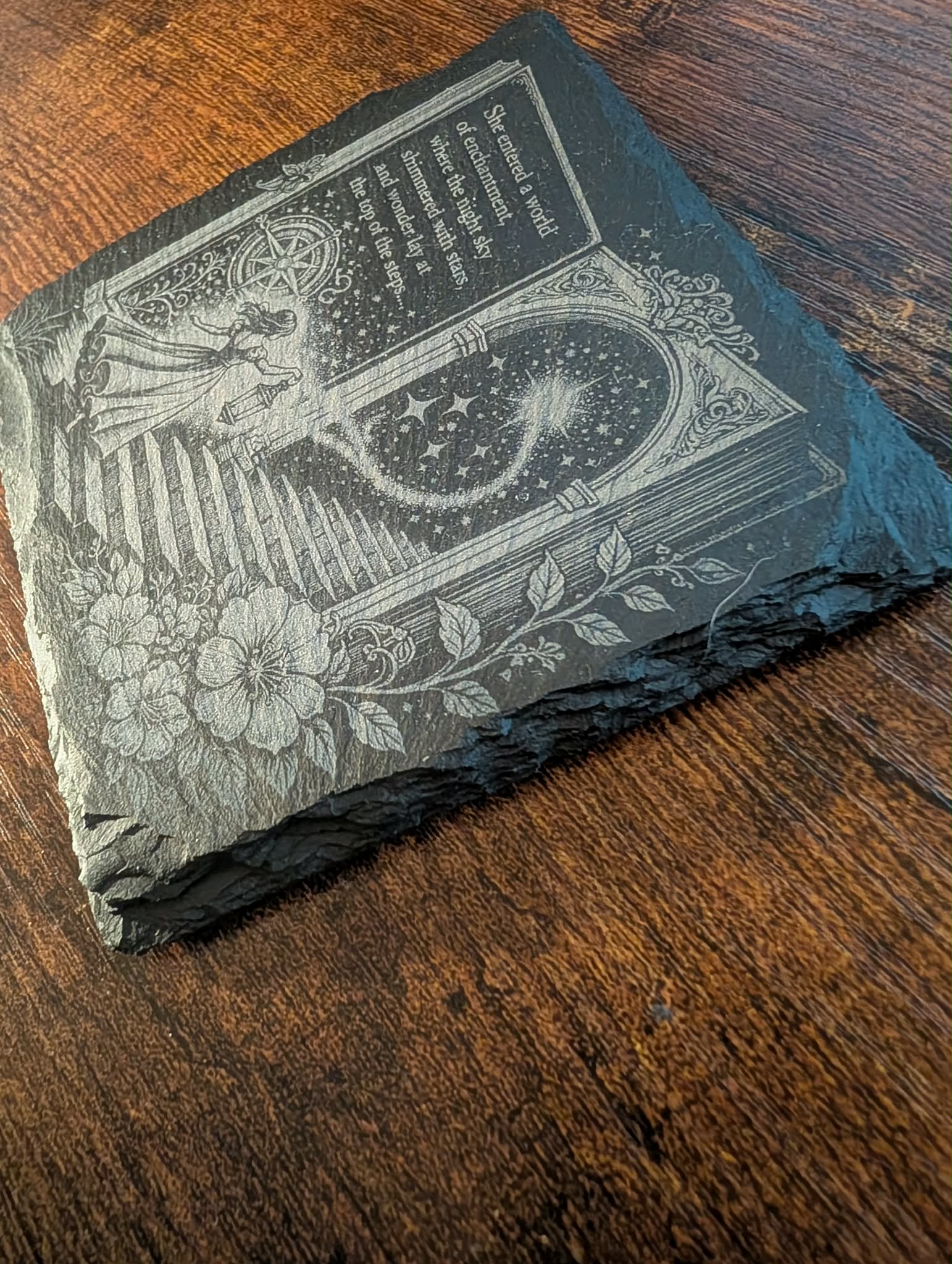 Fantasy Slate Coaster | Whimsical Bookish Decor | Enchanted Doorway & Starry Night Scene