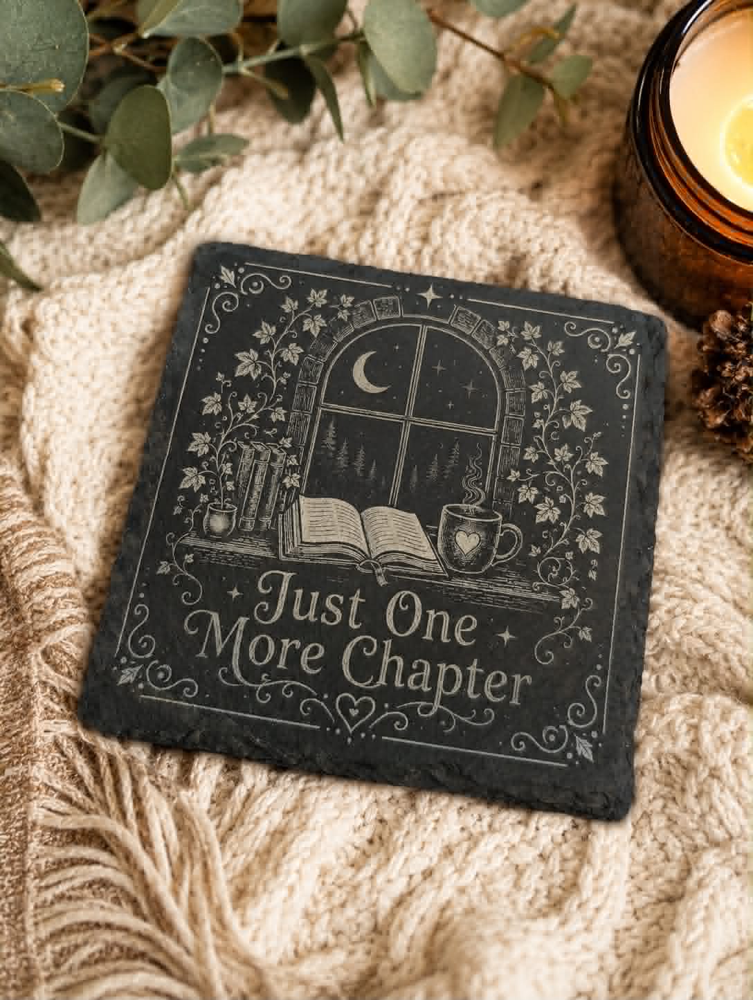 Just One More Chapter Slate Coaster | Book Lover Gift | Reading | BookTok Decor | Cozy Reader Gift | Literary Home Decor | Library Gift