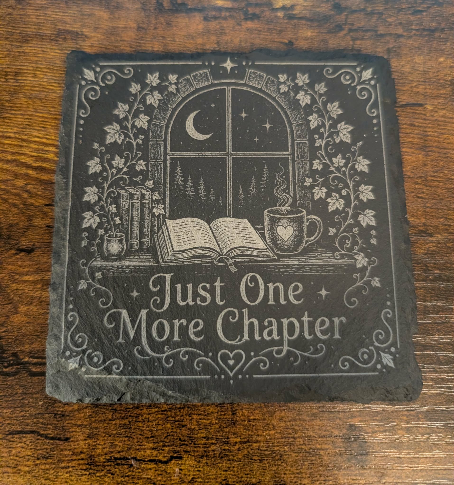 Just One More Chapter Slate Coaster | Book Lover Gift | Reading | BookTok Decor | Cozy Reader Gift | Literary Home Decor | Library Gift