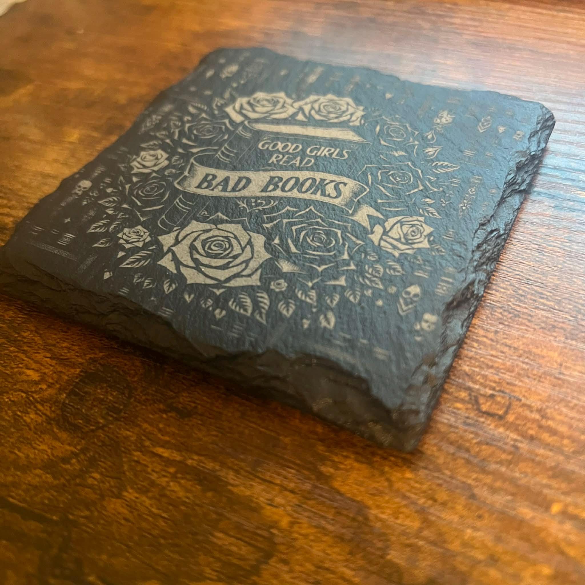 Good Girls Read Bad Books Slate Coaster | Spicy Bookish Gift | Dark Romance Decor
