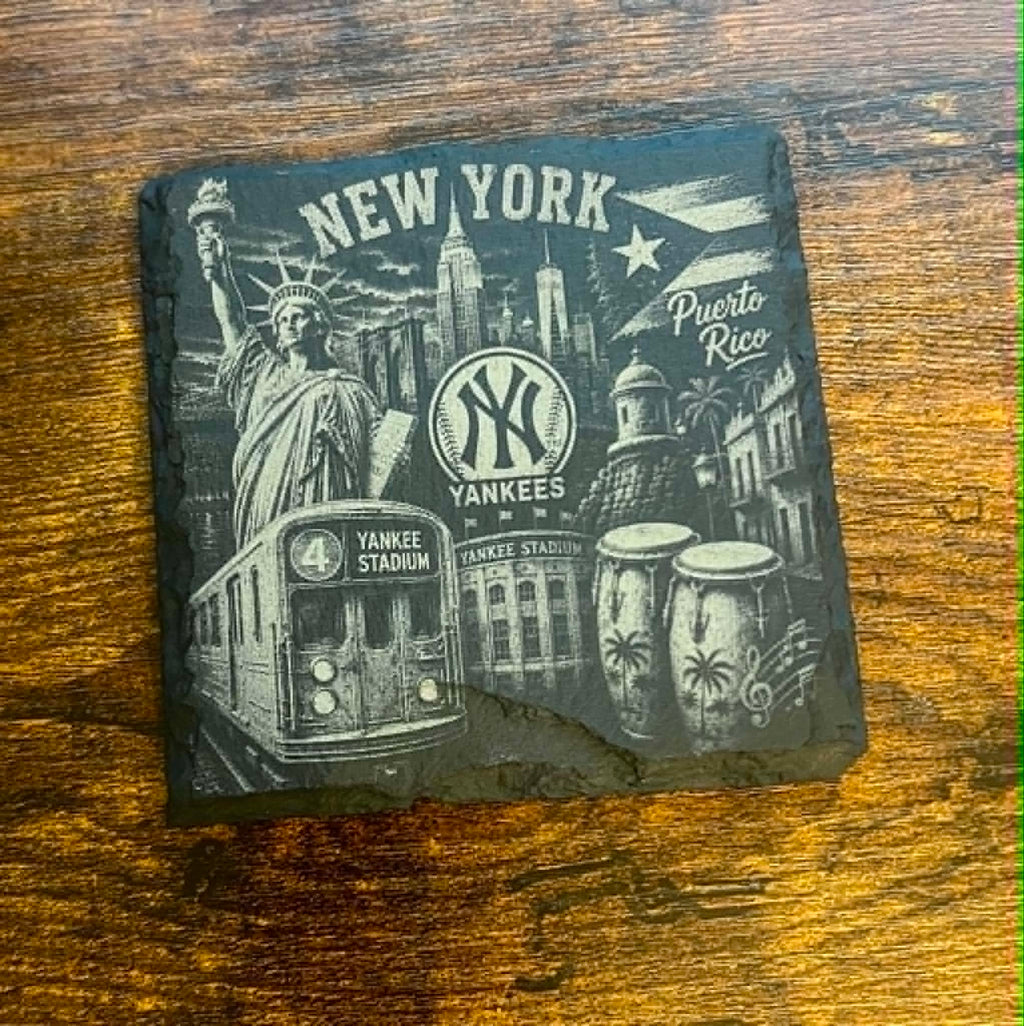New York Yankees Puerto Rico Slate Coaster | NYC Landmarks, Heritage Engraved Stone