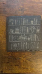 Romance Bookshelf Slate Coaster – Engraved Literary Decor, Book Lover Gift- Set of 2
