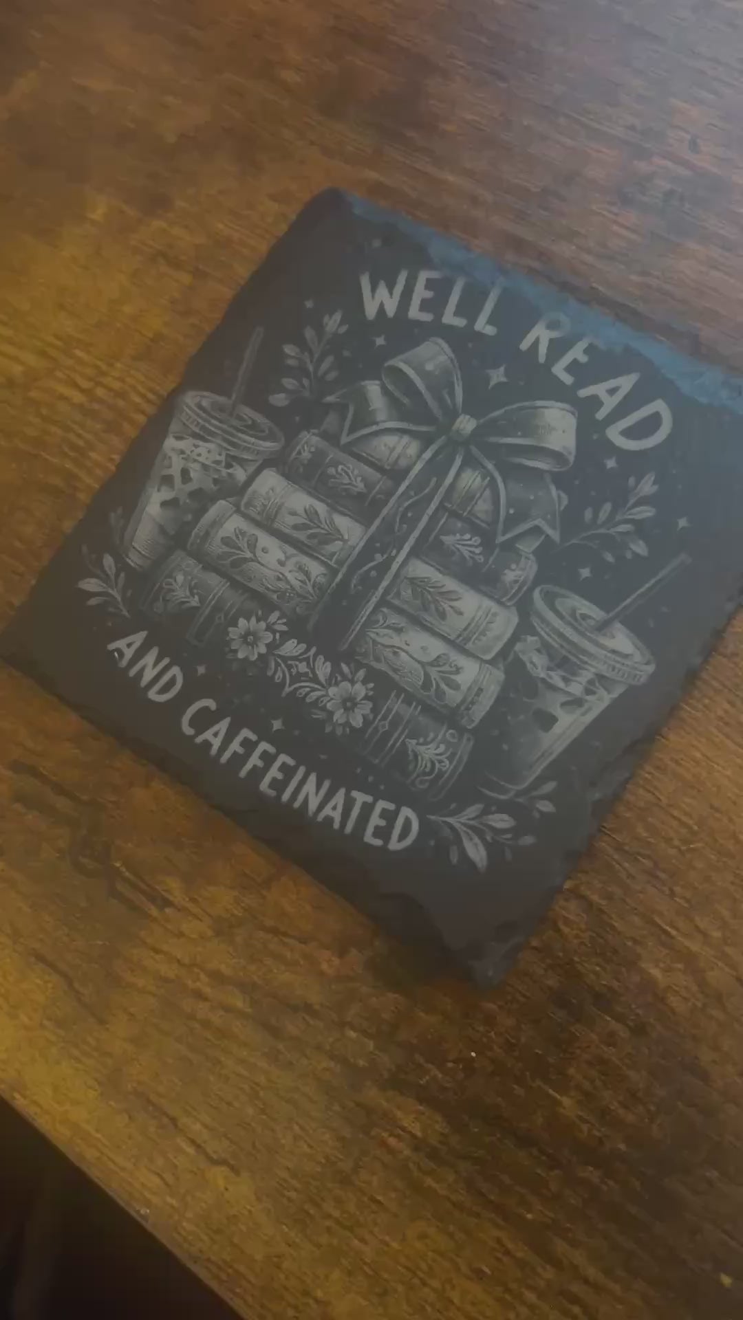 Well Read and Caffeinated Slate Coaster | Book Lover Gift | Coffee & Books Decor